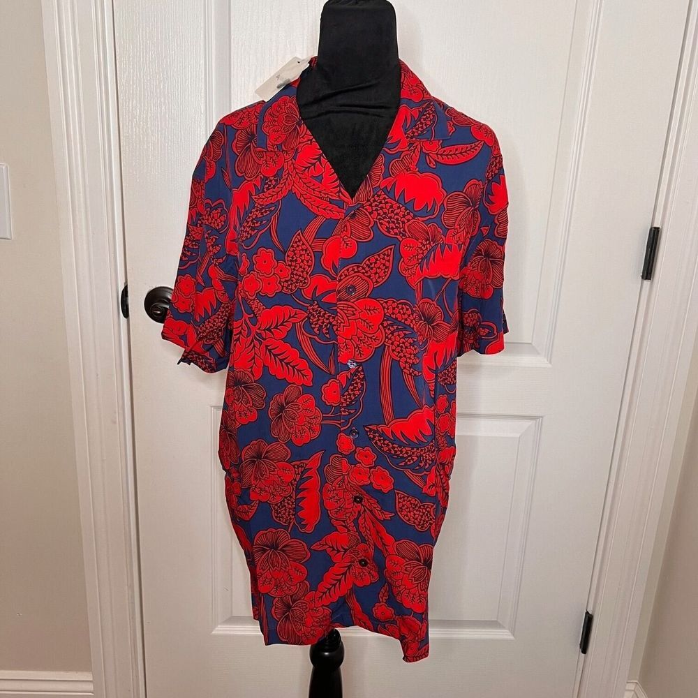 Desigual Men Floral Print Button-Down Top Short Sleeve Collared Large NWT‎